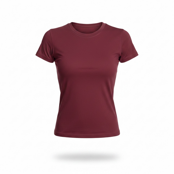 Burgundy - Form Fitted Baby Tee - Round Neck