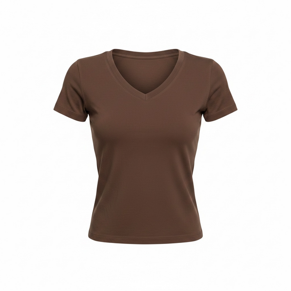 V-Neck - Brown - Form Fitted Baby Tee