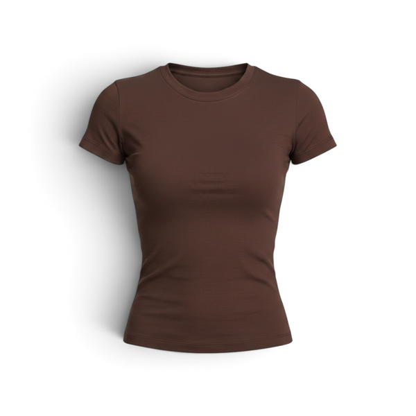 Brown - Form Fitted Baby Tee - Round Neck